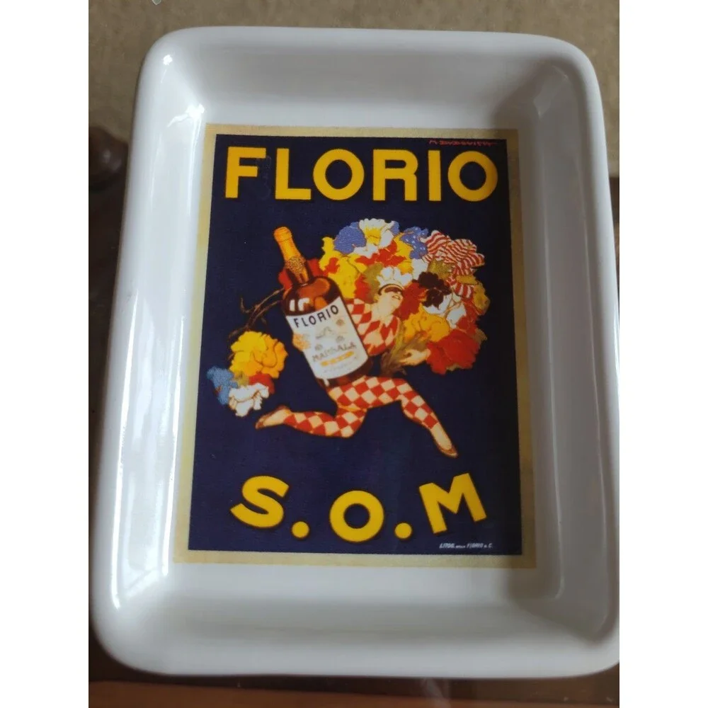 Pottery Barn Vintage Poster Appetizer Set 4 Dishes & Tray Martini Florio White